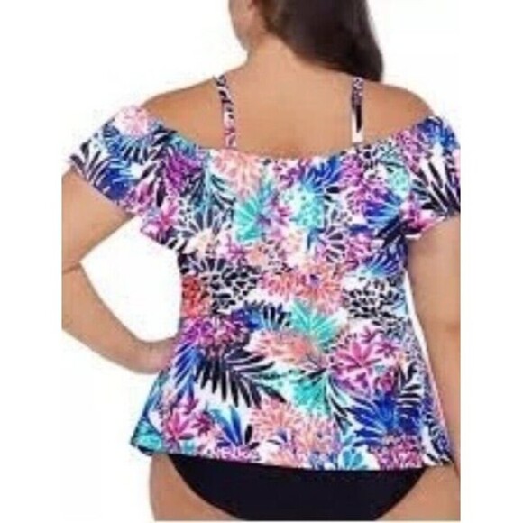 Island Escape Women Plus Size 18W La Flor Underwire Tankini Top Multicolor N2 - Picture 2 of 13